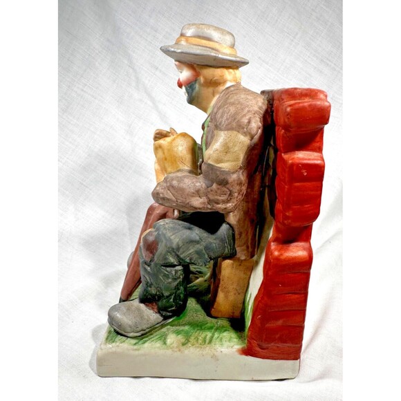 VINTAGE Emmett Kelly Jr Collection - Flambro Sitting Clown Brick Wall Bookend 7" - Picture 3 of 9